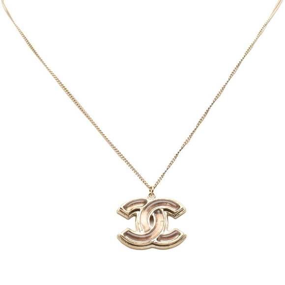 CHANEL Authentic Gold Logo Necklace